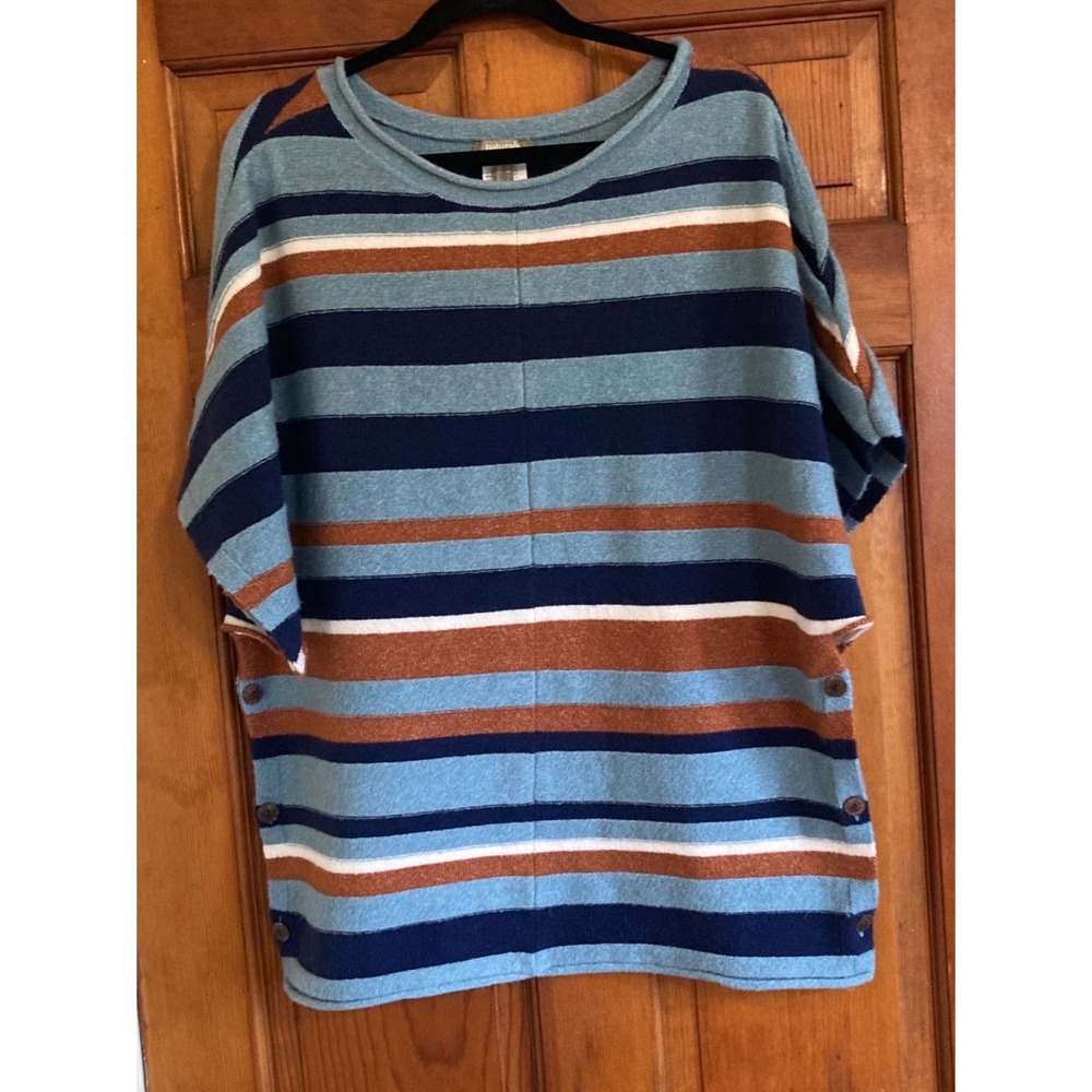 Naturals Dco Womens M Oversized Striped Button Side Poncho Sweater Top Coastal